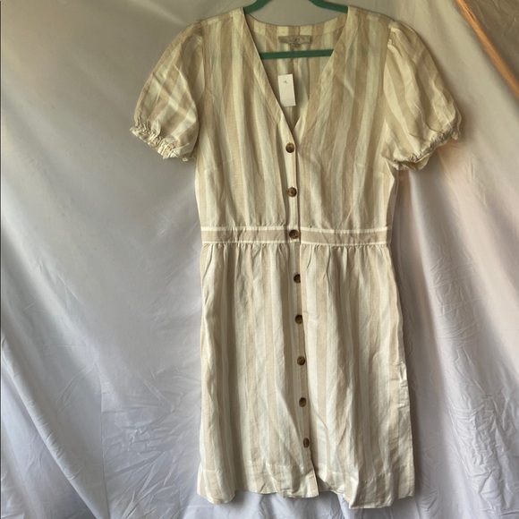 NWT LOFT stripe puffed sleeve button down dress - Picture 2 of 10